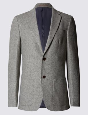 Wool Blend Tailored Fit Two Tone 2 Button Jacket with Buttonsafe&trade;